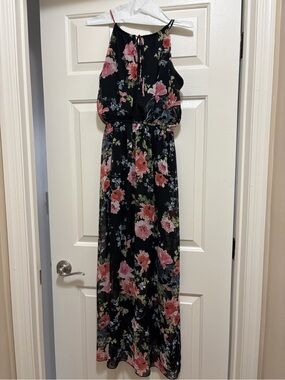 Sweet Storm Black Dress with Pink and Coral Floral Print